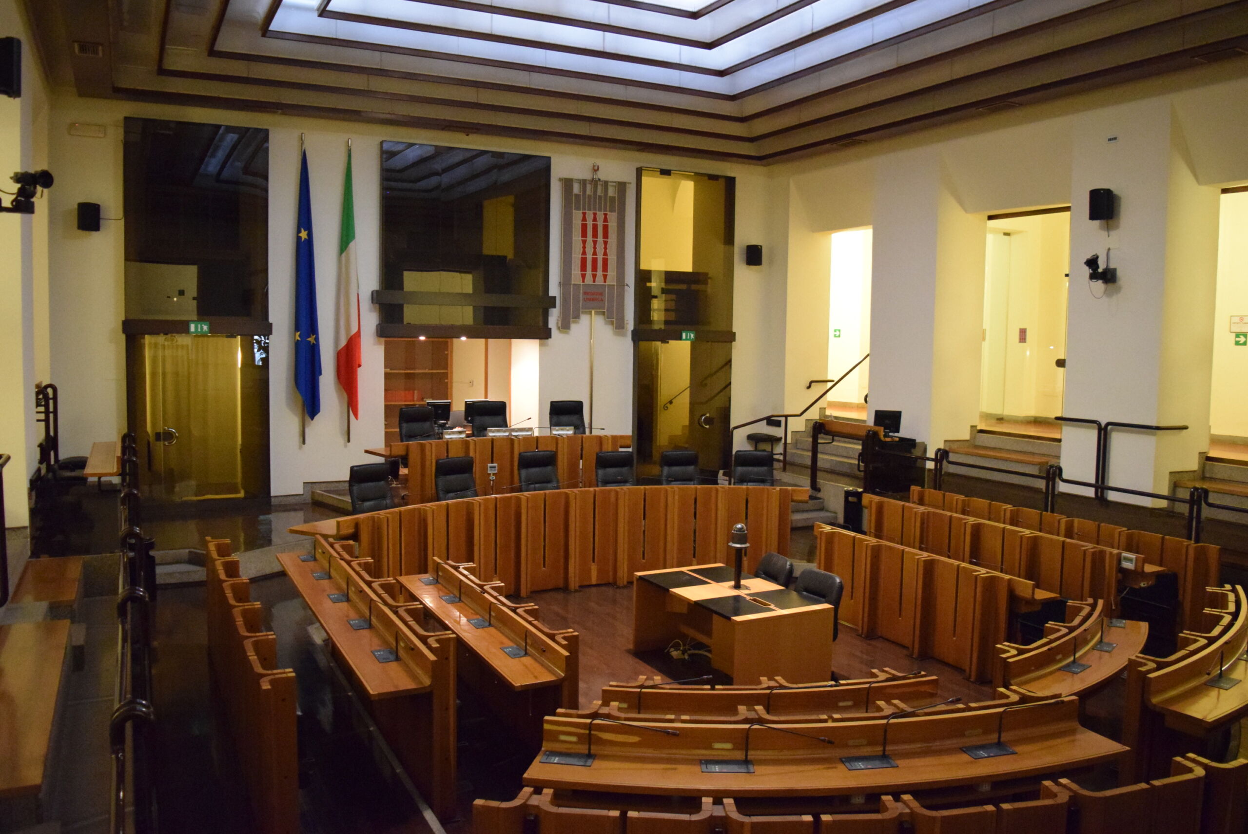 L'aula di Palazzo Cesaroni, sede del Consiglio regionale dell'Umbria