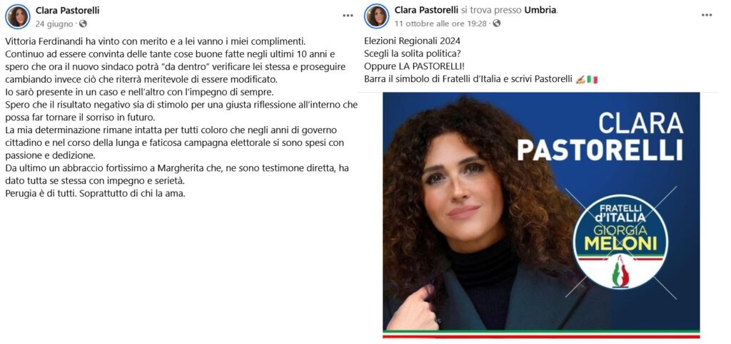 Due post della consigliera comunale di Fratelli d'Italia, Pastorelli